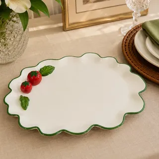 Btc Decor Bandeja Oval Em Porcelana C/tomates Relevos 30x23cm Btc Branco