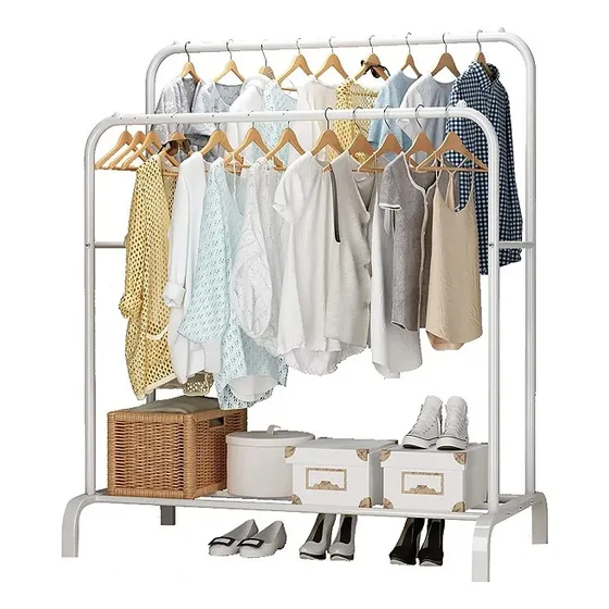 Rack Organizador De Ropa Closet Armable Perchero Rack Doble Color Blanco