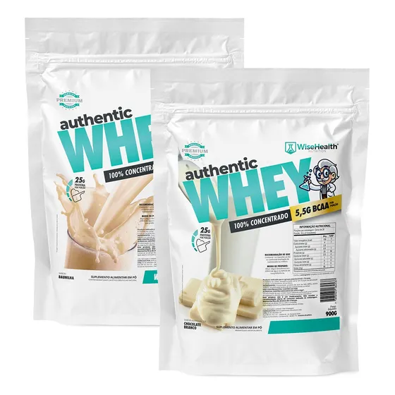Kit 2  Authentic Whey 900g Baunilha + Choco Bco - Wisehealth