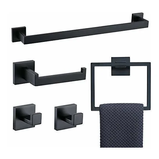 Juego De 5 Accesorios Tnoms Toallero Color Negro Mate 23.6 Pulgada