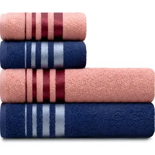 Jogo Toalhas De Algodão 4 Banho E Rosto Rosa E Azul Karsten