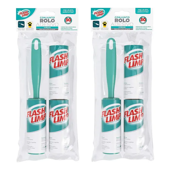 Rolo Removedor Tira Pelo Roupa Sofá Flash Limp + 4 Refil Cor Verde