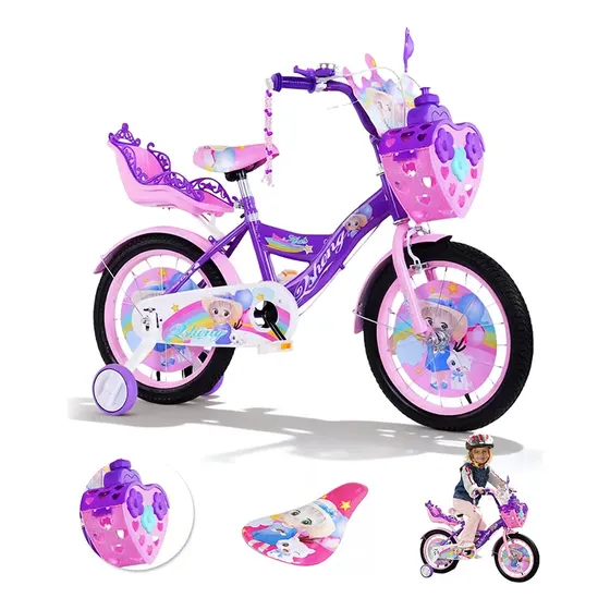 Bicicleta Infantil Niña R-16 Con Ruedas Auxiliares Morada Color Violeta Tamaño Del Cuadro 16