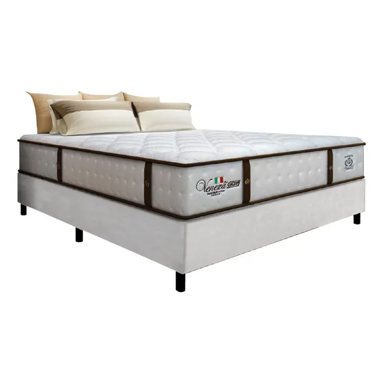 Cama Box Casal King Molas Ensacadas C/ Pillow Veneza Branco