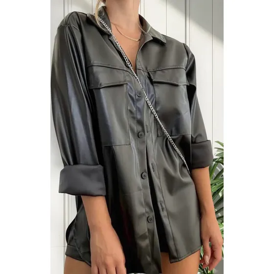 Camisa Engomada Eco Cuero Mujer
