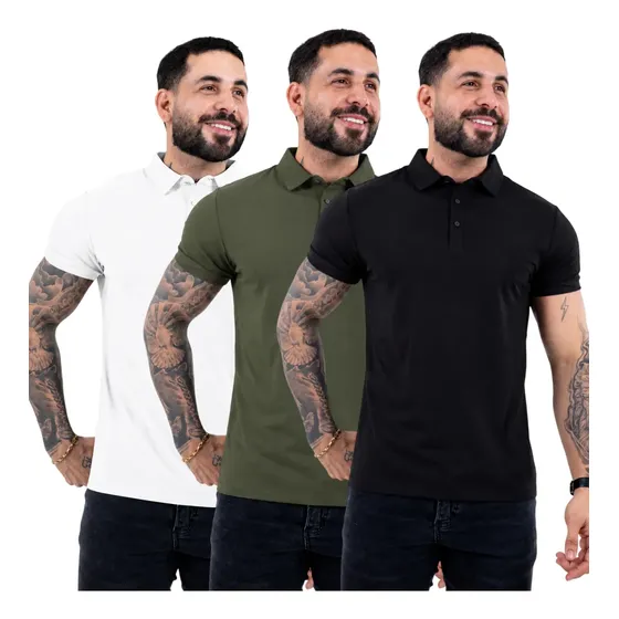 Kit 3 Camisas Polo Tecnológica Importada Tecido Gelado Bison