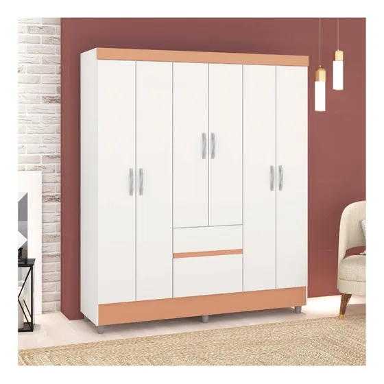 Guarda-roupa Casasl Panama 6 Portas Branco/ Camarim Fdwt