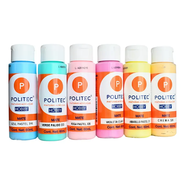 Kit Pinturas Acrílicas Politec 6 Colores Pastel 60 Ml C/u