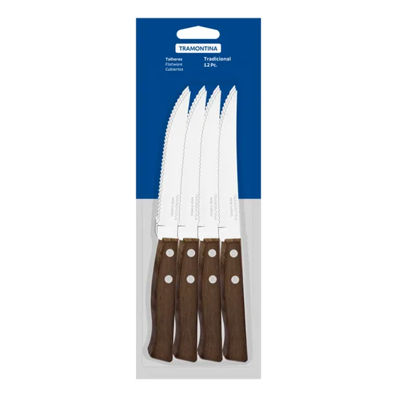 Juego de Cuchillos para Asado y Frutas Tramontina Tradicional con Láminas de Acero Inoxidable y Mangos de Madera Natural 12 Piezas