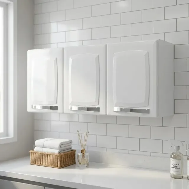 Armário Aéreo Cozinha Lavanderia Aço 3 Portas Rose Itatiaia Branco