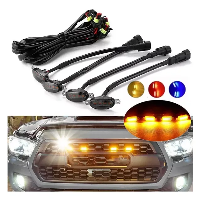 Kit 4 Luz Led Parrilla Universal Raptor Ámbar Con Cable Drl