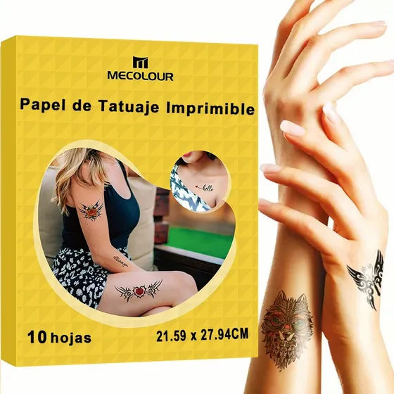 Papel De Tatuaje Temporal Mecolour 10 Hojas Color Amarillo