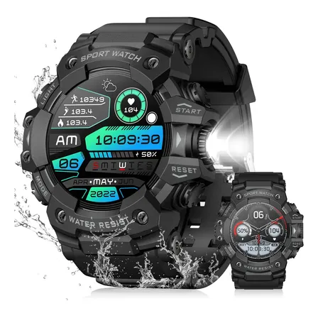 Relogio Smartwatch Inteligente Gps Chamadas Bluetooth Preto Novante Masculino Esportivo Digital Ip68 50m Água Drenagem Por Vibração Com Lanterna Monitor De Saúde Notificações Instantâneas 300mAh
