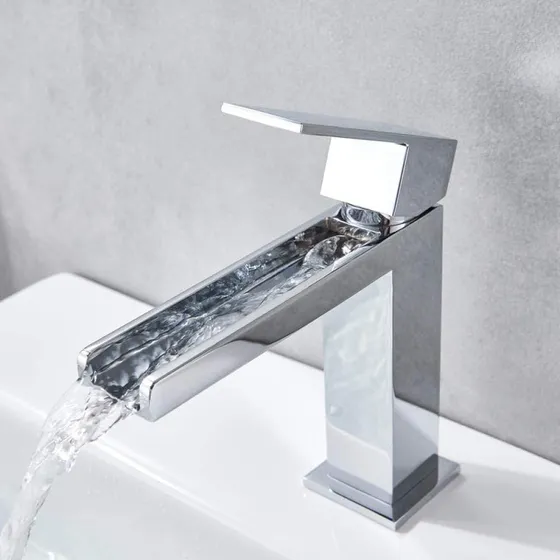Grifo Lavabo Cascada Caño Largo Monomando Laton Cromado Para