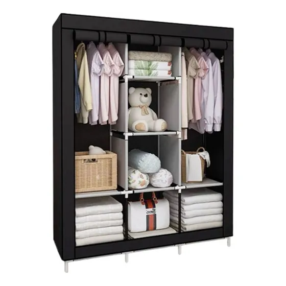 Guarda Roupa Dobrável Portátil Armário Organizador Tecido Cor Preto
