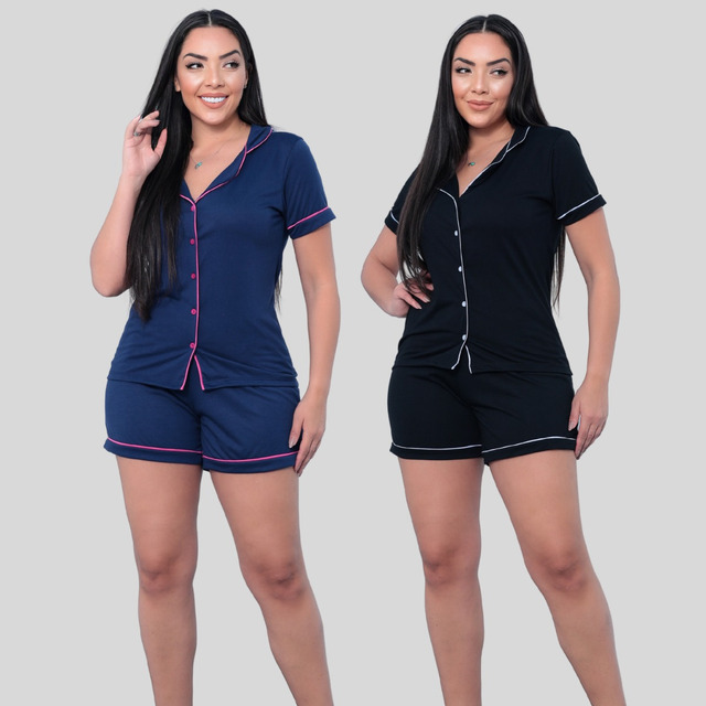 Kit 2 Pijama Feminino Americano Adulto Blogueira Com Botões Kit 2 Pijama Feminino Americano Adulto Blogueira Com Botões