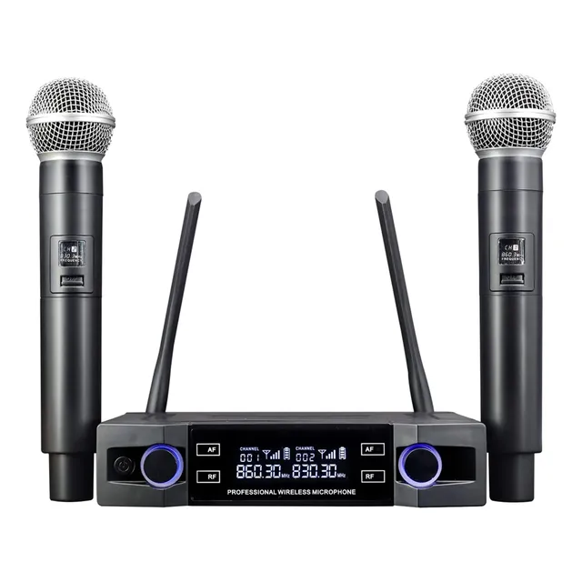 Micrófono Inalámbrico Profesional 2 Handheld Uhf De Karaoke