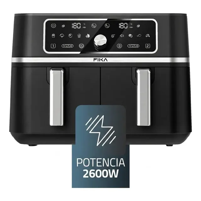 Freidora De Aire Doble Canasto Fika Sync Air Fryer 10 Litros Digital Doble Cocción 2600w Sin Aceite Negro