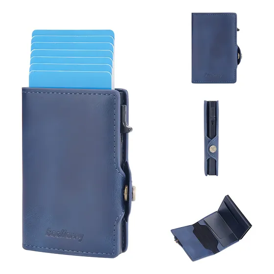 Billetera Tarjetero Rfid Compacta Cuero Pu | Baellerry Color Azul