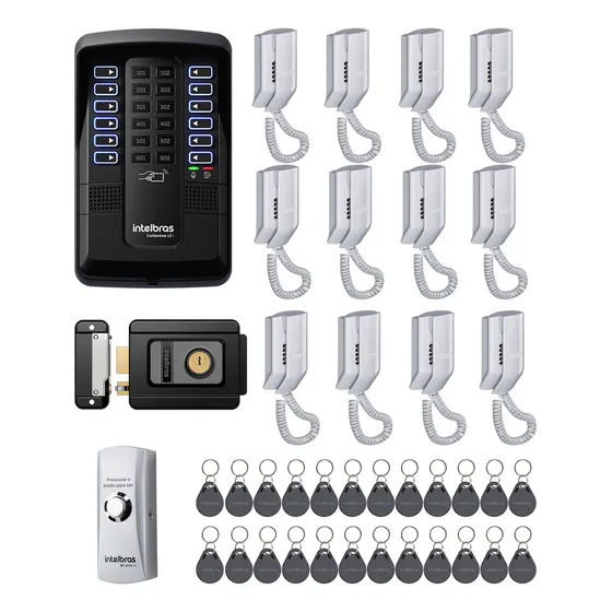 Kit Porteiro Eletrônico Intelbras Com 12 Interfones Predial Cor Preto 127/220v