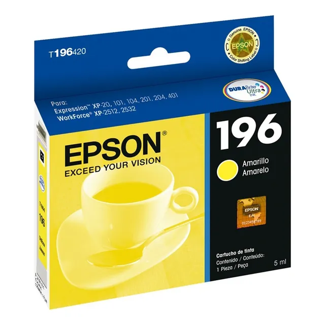 Cartucho Epson 196 Amarillo, 290 Páginas T196420