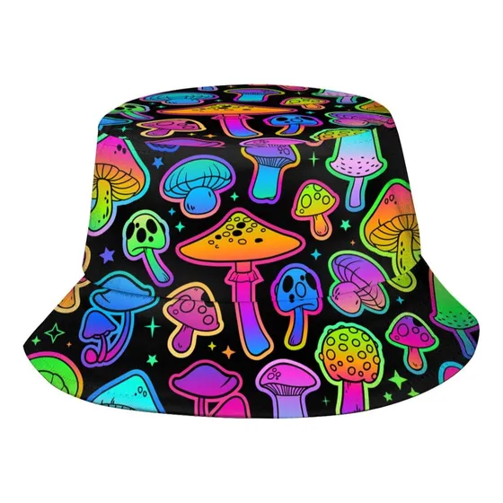 Mushrooms Psychedelic Trippy Art Bucket Hat Sombreros De Pes
