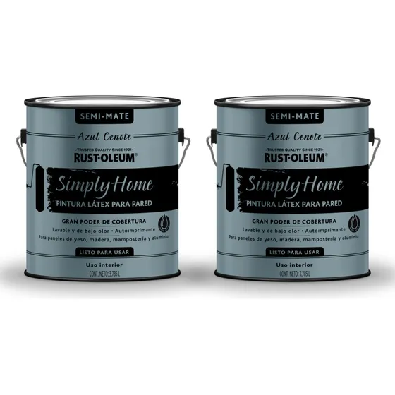 Promo Interpint Latex Lavable Simply Home Rust Oleum X 8lts. Acabado Semi-mate Color Azul Cenote