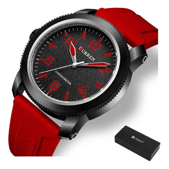 Relojes Deportivos De Cuarzo Curren 8454 De Silicona Correa Rojo