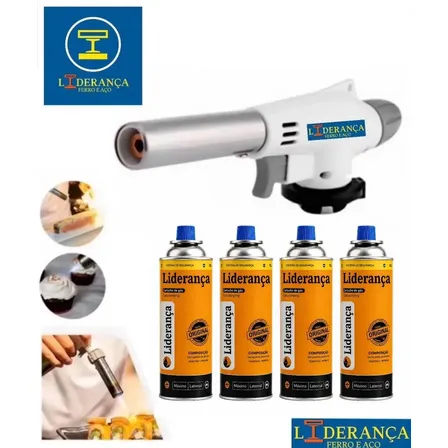 Kit Completo Maçarico Multiuso Culinário Profissional Acendedor Churrasqueira Carvão Lareira + 4 Refil Marca Liderança