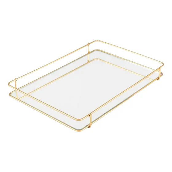 Bandeja Decorativa Retangular U Com Espelho 20x30 Dourada