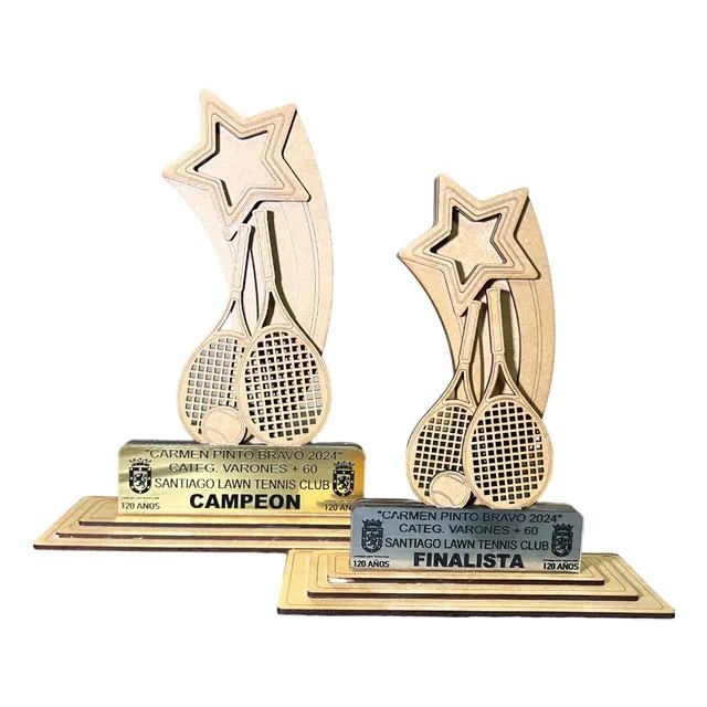Kit X2 Trofeos De Tenis Madera Con Placa Personalizada