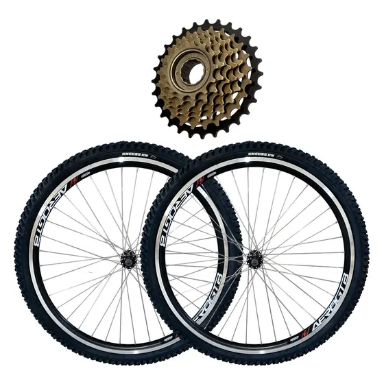 Par De Rodas Bike Aro 26 Aero Folha Dupla Com Pneus Completa