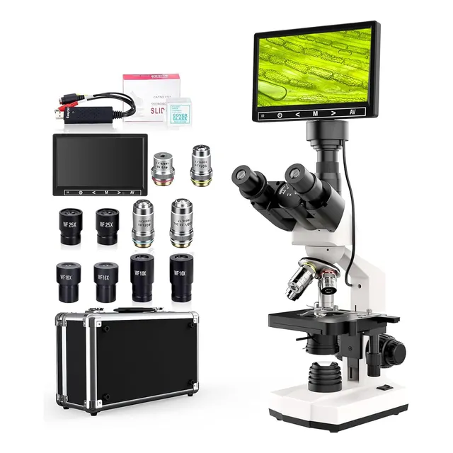 Microscopio Trinocular 40x-2500x Con Pantalla 7 5 Mp
