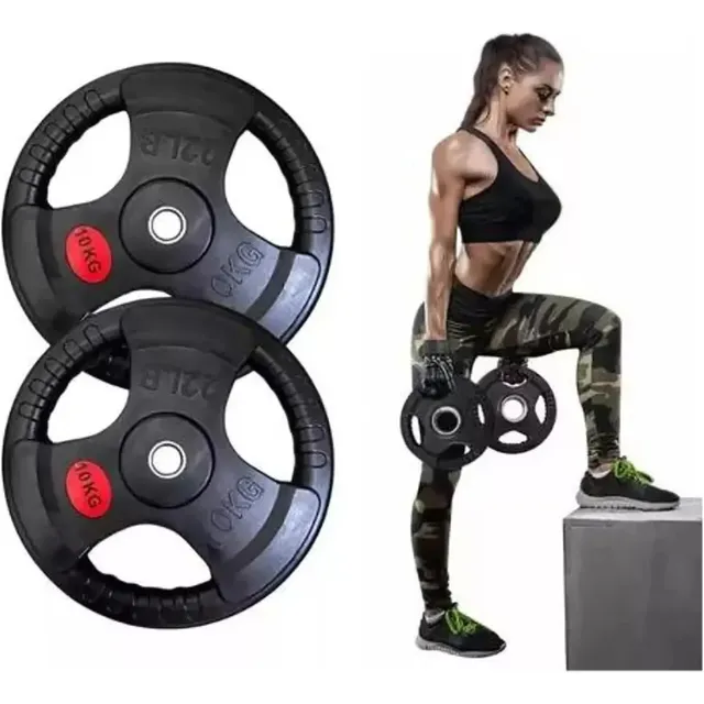 Par Discos Olímpicos Gym Recubierto Con Caucho 20kg 45lb Negro