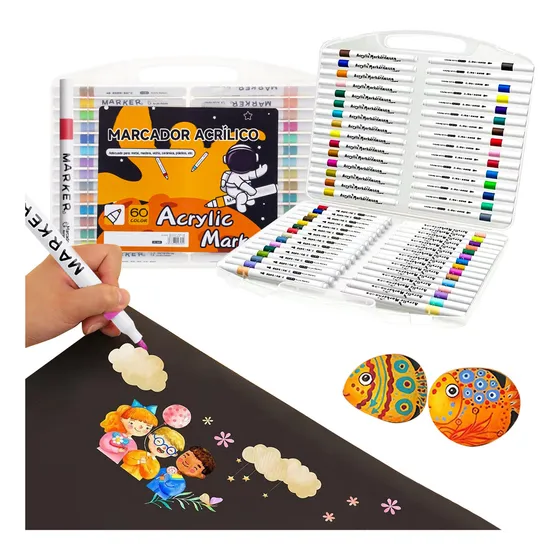 Ecovida® 60 Colores Marcadores Acrílica Pincel Plumones Punta Pincel Para Cómic Diseño Dibujo Escolar Caja De Colores Dibujo Plumones Punta Pincel Kit de Pintura Plumones de Agua