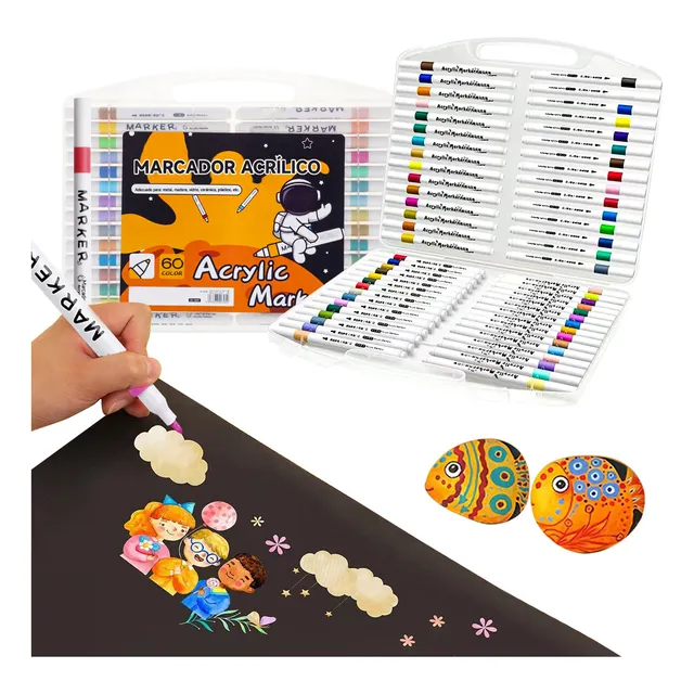 Ecovida® 60 Colores Marcadores Acrílica Pincel Plumones Punta Pincel Para Cómic Diseño Dibujo Escolar Caja De Colores Dibujo Plumones Marcadores Punta Pincel de Pintura Plumones de Agua