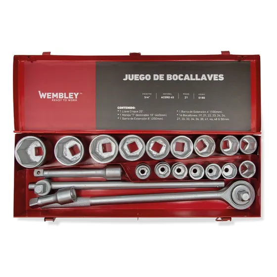 Juego De Tubos Enc 3/4 De 21 Pzs Con Caja Metal Wembley 0180