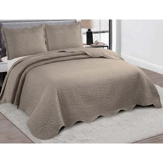 Kit Cobre Leito Veneza Casal Padrão Cama Box Cores Cor Bege Colcha Cobre Leito Lisa