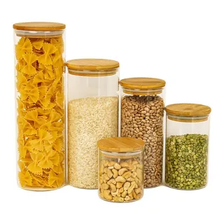 Potes De Vidro Pra Mantimentos Com Tampa Bambu Oikos Coz01557 5 Pçs Cor Marrom-claro Potes De Vidro Pra Mantimentos Com Tampa Bambu Oikos Coz01557 5 Pçs Cor Marrom-claro