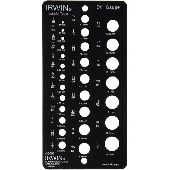 Medidor De Brocas Irwin 12092 Con 29 Orificios De 1/16 A 1/2
