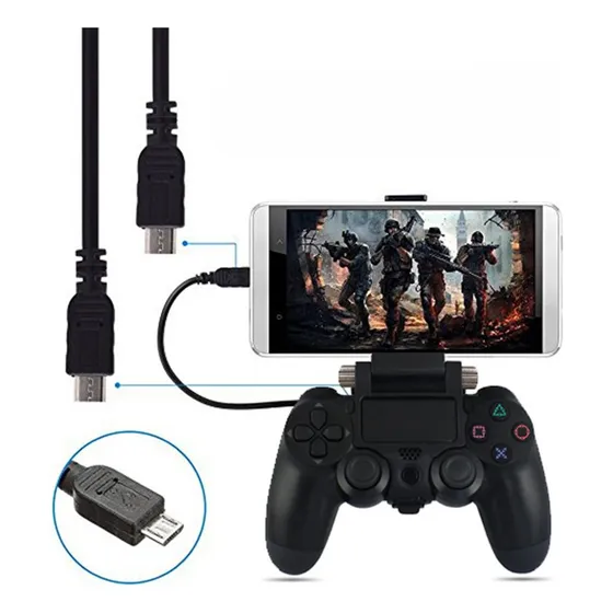 Suporte Celular Para Controle Ps4 Com Cabo V8  Ajuste Ângulo