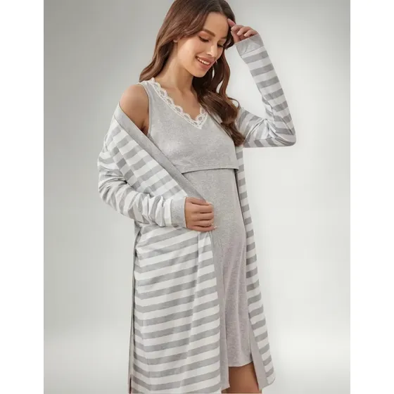 Pijama Maternal Y Lactancia Conjunto Camisola Y Bata