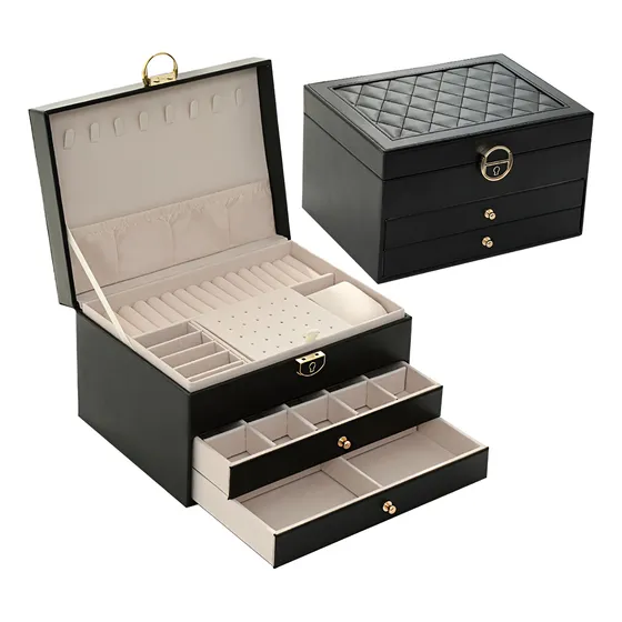 Joyero Caja De Joya Dos Capas Tipo Maleta Organizador Joyas Color Negro
