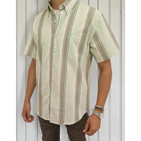 Camisa Algodon M/c 1 Bols. C/boton En  El Cuello (9872)