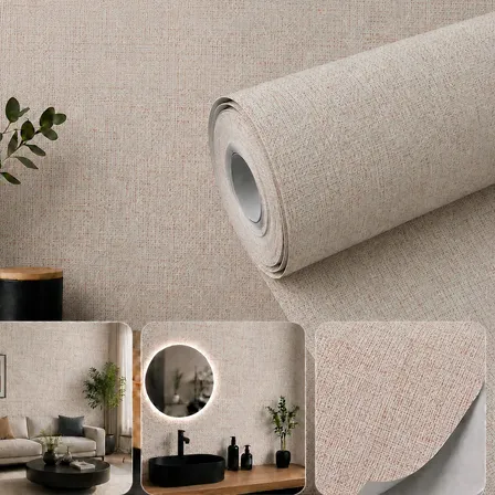 Papel Parede Adesivo Linho Texturizado Autocolante Lavável Bege