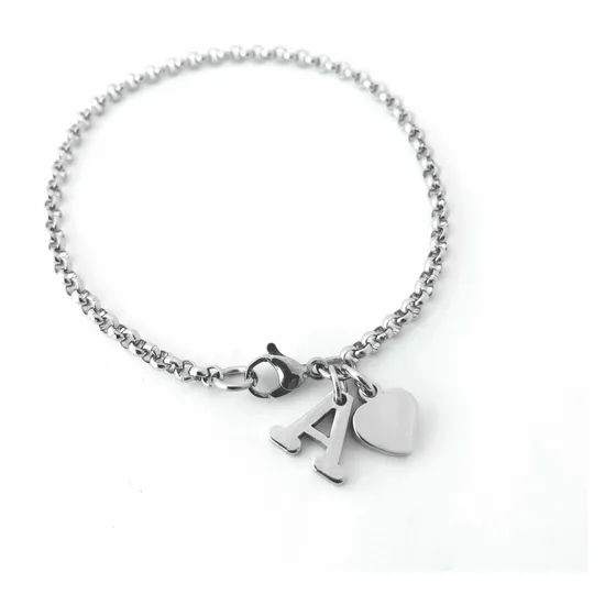 Pulsera Personalizada Con Inicial Y Corazon Acero Quirurgico