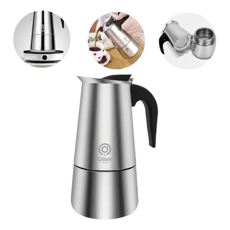 Cafeteira De Fogão 6 Xícaras Aço Inoxidável Italiana 300ml Aço Inoxidável