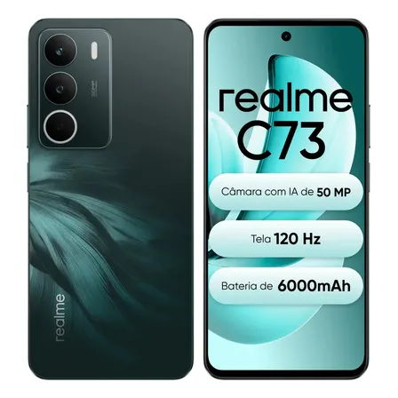 Smartphone Celular Realme C73 128gb 4gb Ram Dual Sim Câmera De 50mp Bateria 6000mah Unisoc T7250 Verde-escuro