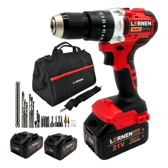 Taladro Percutor Brushless Lernen Black Edition + 2 Baterías + Bolso + Accesorios