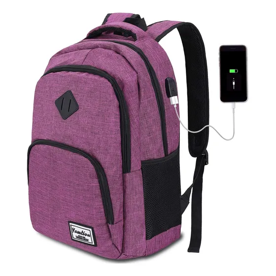 Mochila Laptop 39cm Puerto Usb Diseño Púrpura